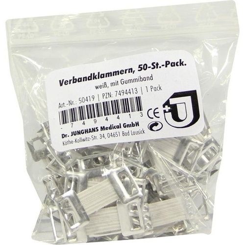 VERBANDKLAMMERN m.Gummiband weiß