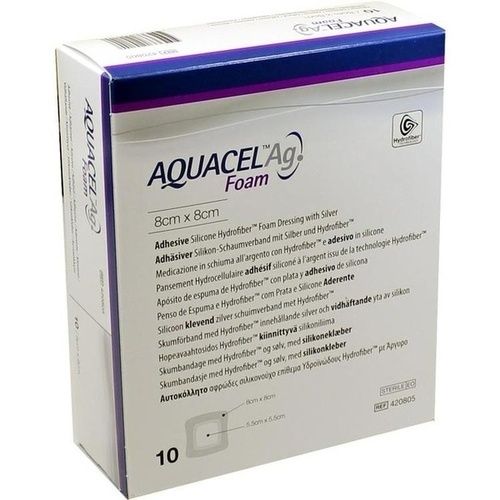 AQUACEL Ag Foam adhäsiv 8x8 cm Verband